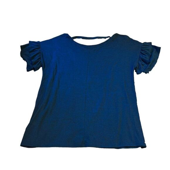 Bobbie Brooks Navy Blue Ruffle Short Sleeve Knit Top Plus Size 1X Tshirt Shirt - Picture 6 of 7